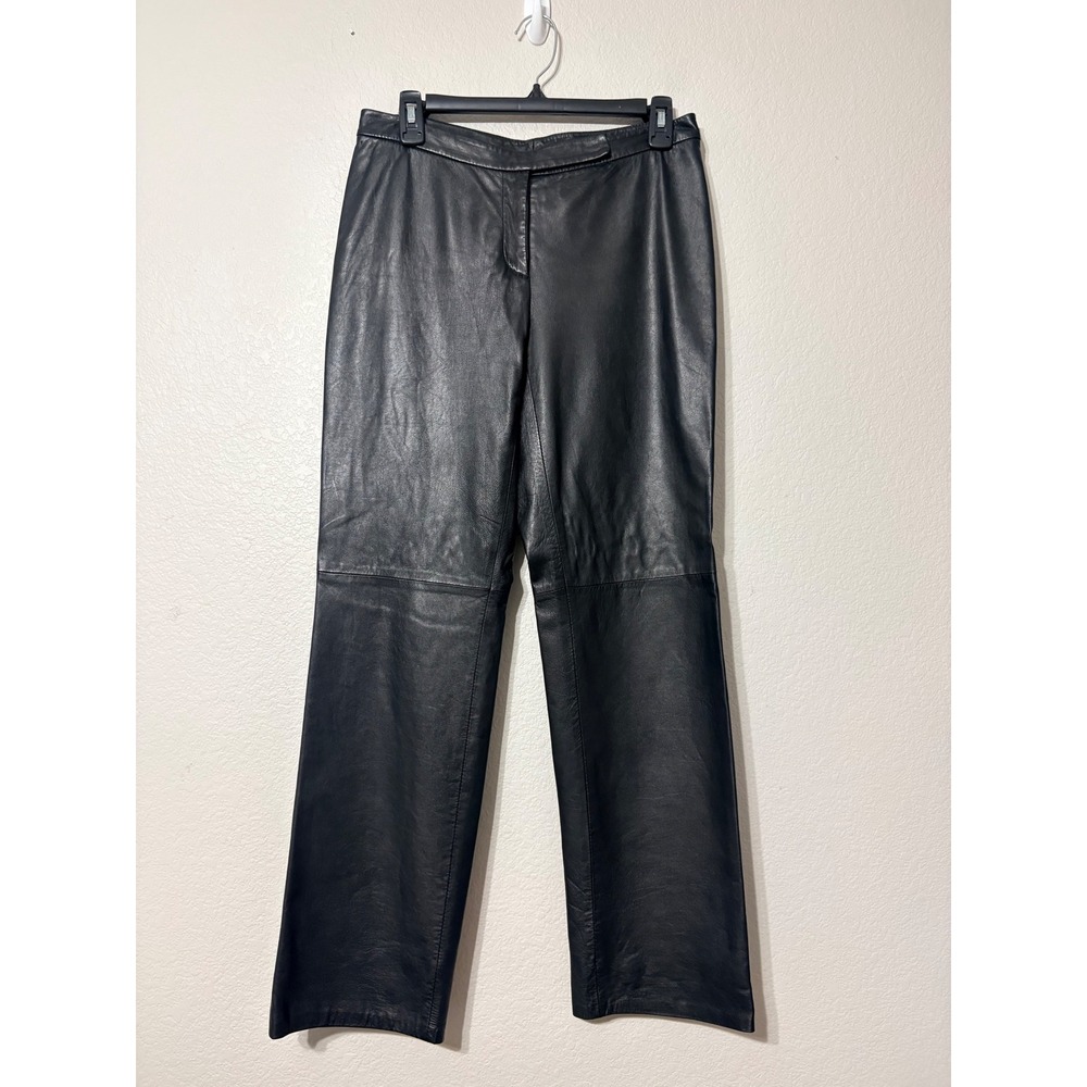 INC International Concepts Vintage Black Leather Pants Petite 6P Straight Leg